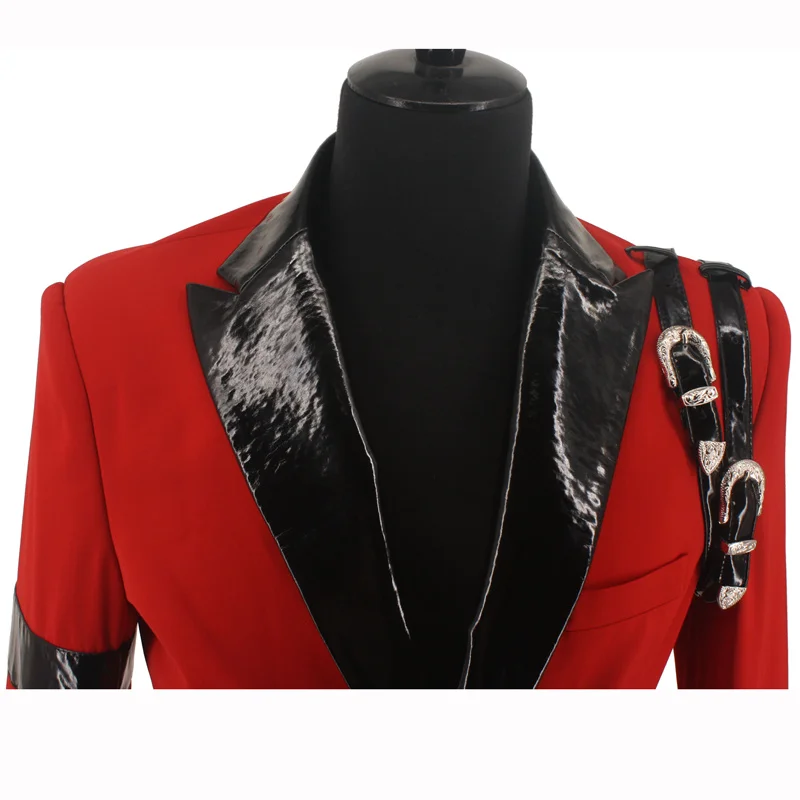 Cool MJ Michael Jackson BAD Casual Award Ceremony Red Suit Blazer Punk Buckle Cool Jacket XXS-4XL