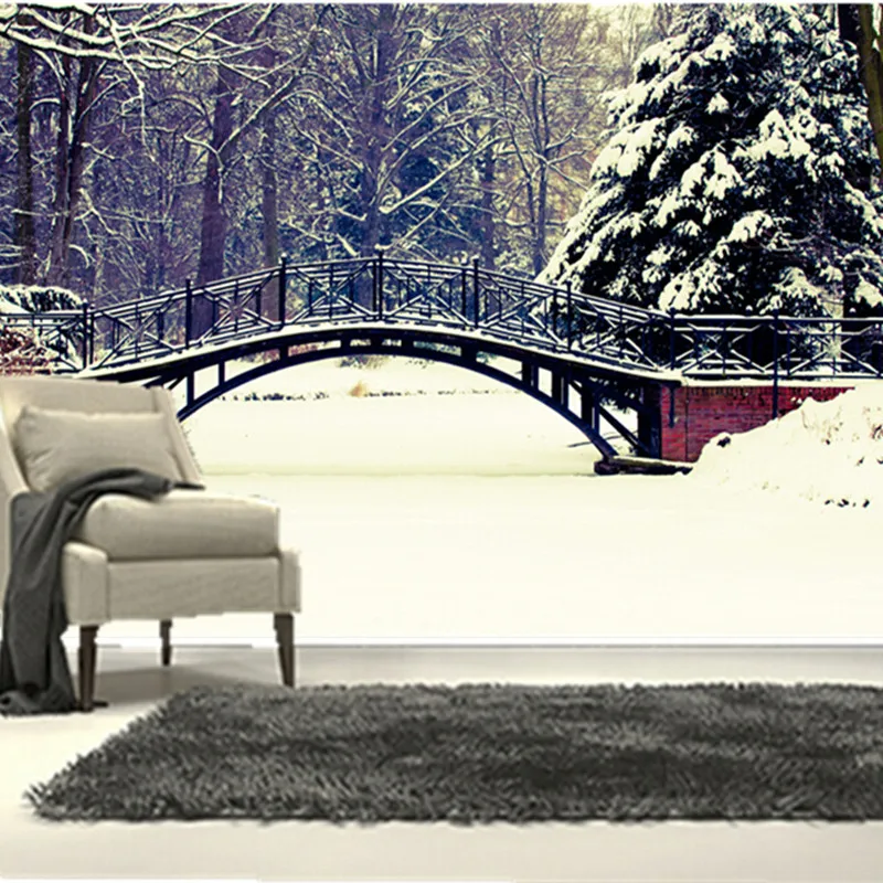 The  custom 3D murals, 3d Winter Bridges Parks Snow Nature wallpapers,the living room sofa TV wall bedroom wall paper