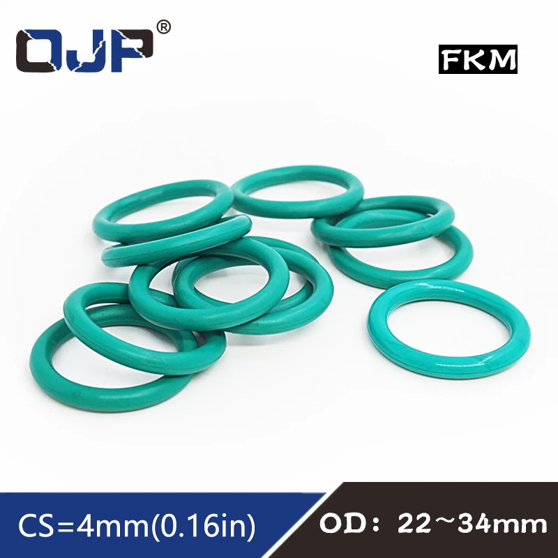 5PCS/lot Rubber Ring Green FKM O ring Seal 4mm Thickness OD22/24/25/26/27/28/30/32/33/34mm Rubber O-Ring Seal Gasket Ring Washer