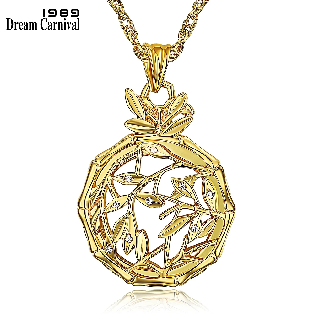 DreamCarnival1989 Bamboo Leaves Gold Color Magnifier Glass Len Pendentif Femme Long Colar Necklace Pendant Mutter Jewelry P-005