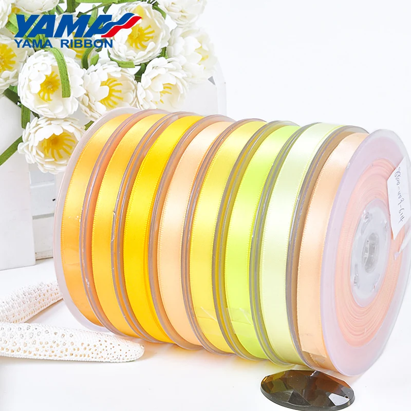 YAMA 25 28 32 38 mm 100yards/lot Double Face Satin Ribbon Light Dark Yellow for Party Wedding Decoration Handmade Rose Flowers