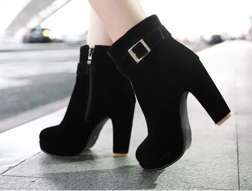 Fashion Red High Heels Women Ankle Boots Lace Up Fall Winter Platform Ladies Boots Large Size Fashion Shoes Black blue Large siz