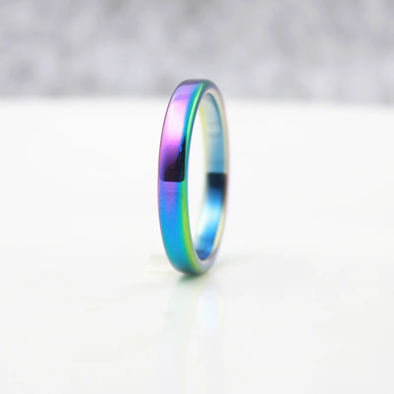 SexaMara Fashion Jewelry Grade AAA Quality 4mm Width Flat Rainbow Color Hematite Rings Woman Girl  Best Friend (1 Piece) HR1012