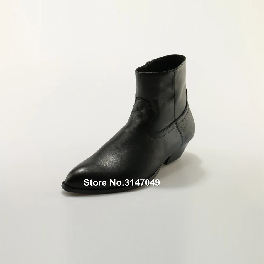Black Genuine Leather Men Boots Black Pointed Toe Luxury Fashion Classic Business Office Formal Ankle Boots Zip Men Shoes Male