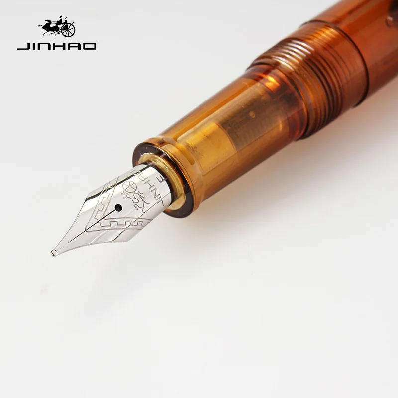 JINHAO 992 plastic fountain Pen Rotating lid Silver Transparent ink color spin Office School Supplies