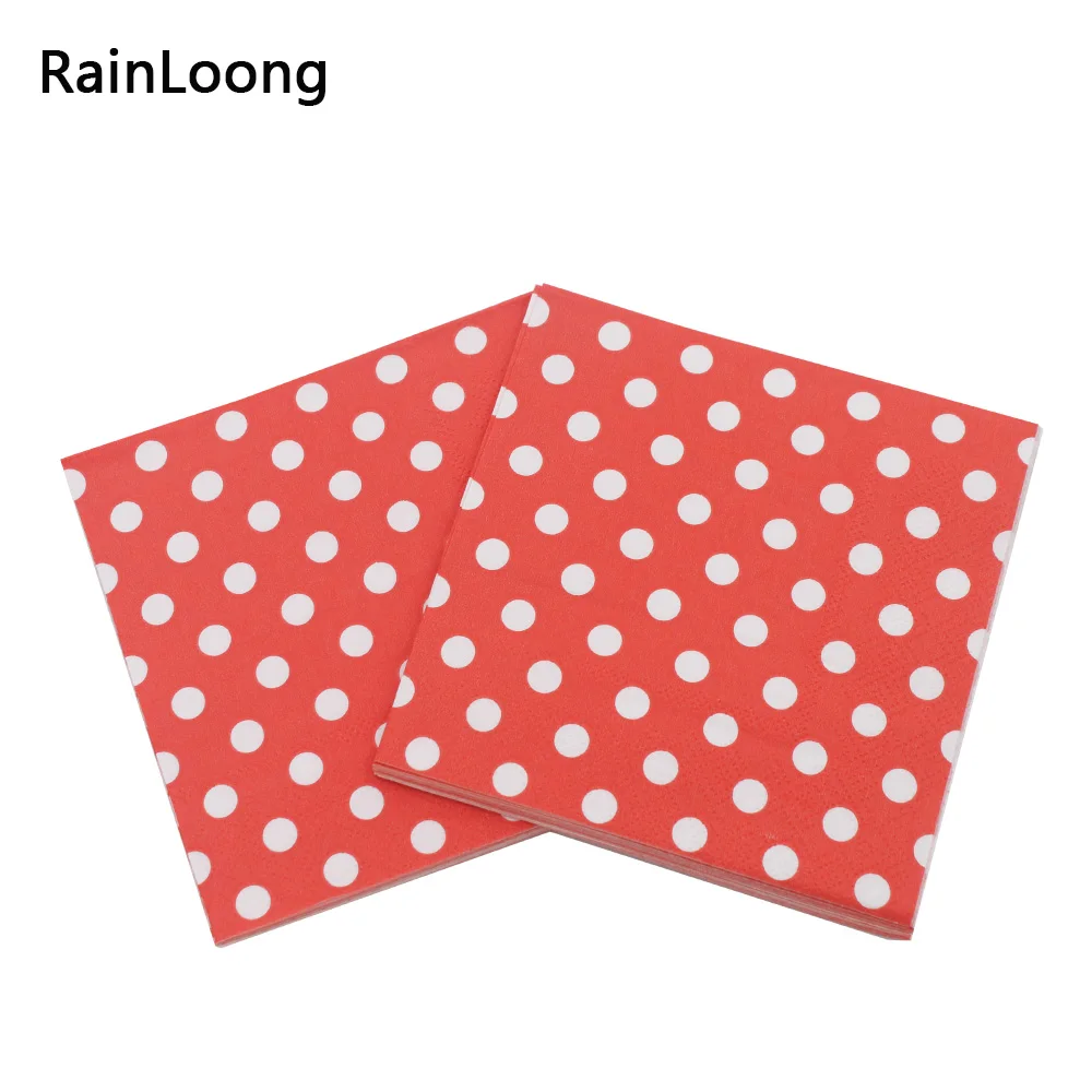 [RainLoong] Polka Dot Paper Napkins Decoupage Printed Beverage Event & Party Tissue Napkins Decoration Serviettes