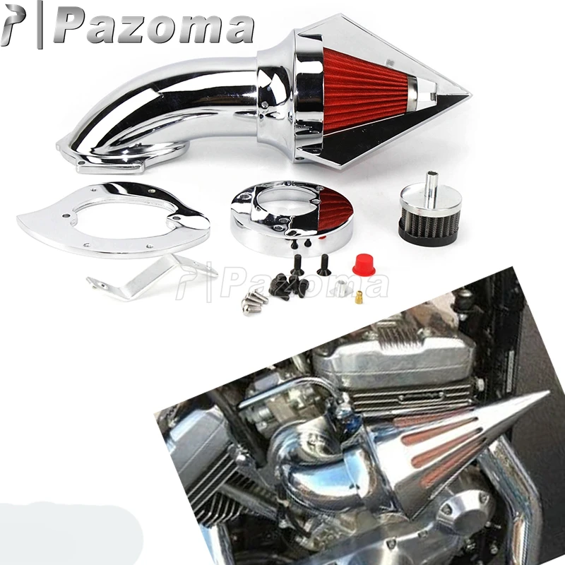 Motorcycle Chrome Aluminum Cone Spike Air Cleaner Kit Intake Air Filter Set For Honda VTX 1300 / VTX1300