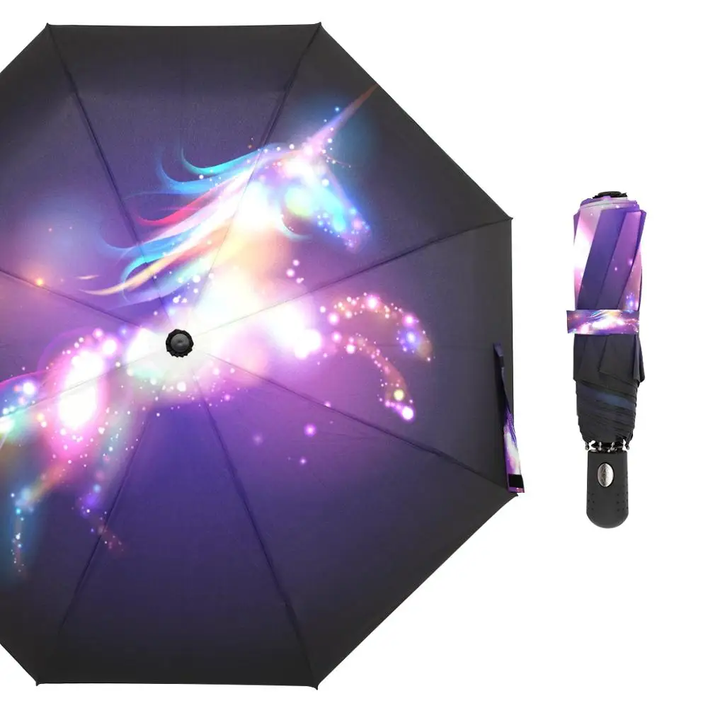 

Creative Unicorn Automatic Umbrella Rain Women Three Folding Durable Strong Colourful Umbrella Kids Rainy Sunny Fashion Parasol