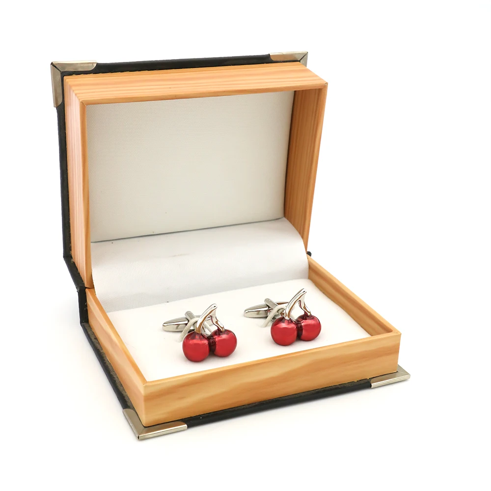 iGame Cherry Cuff Links Red Painting Cute Fruit Design Quality Brass Shirt Cuflinks For Men Free Shipping