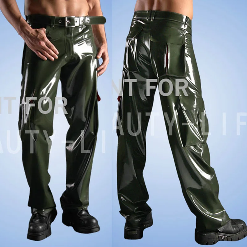 Latex Fetish Trousers Sexy Pants For Men Bottoms w/ Zipper Plus Size Customization 100% Natural Handmade