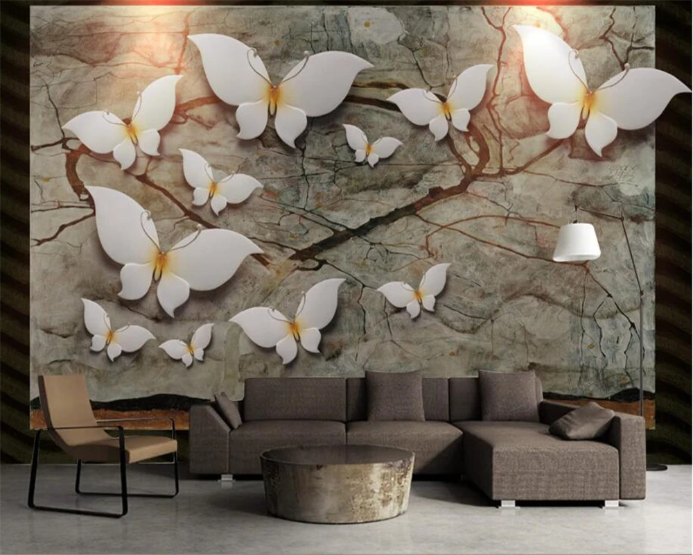 

Beibehang Custom wallpaper Fashion Butterfly Stone pattern oil painting embossed background wall murals wallpaper for wall 3 d