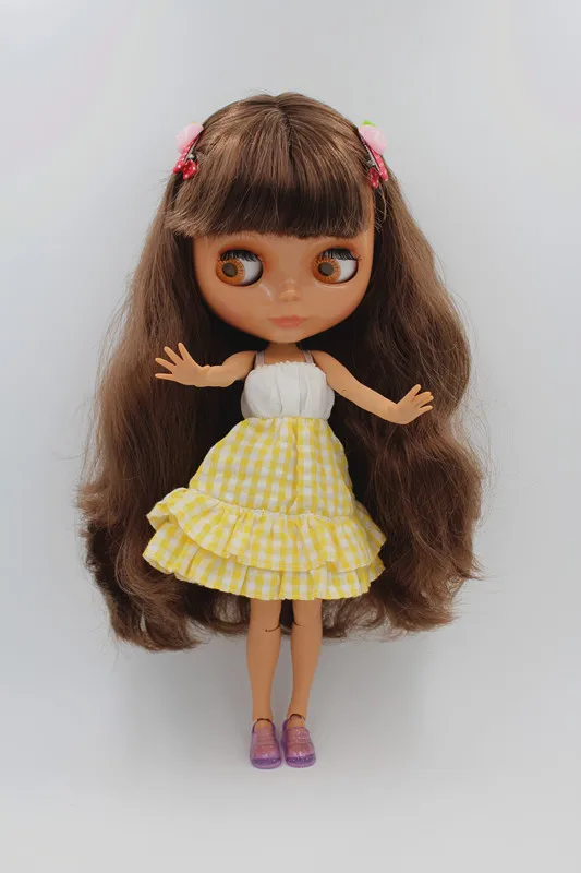 

Blygirl BL35216 Orange straight hair Blyth doll body has 19 joints black skin, eyes can change four colors