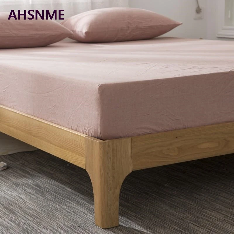 AHSNME 100% Cotton sheets Super Soft parure de lit Cool Summer Simple Bean paste color Fitted Sheet 90x200/120x200/180x200cm