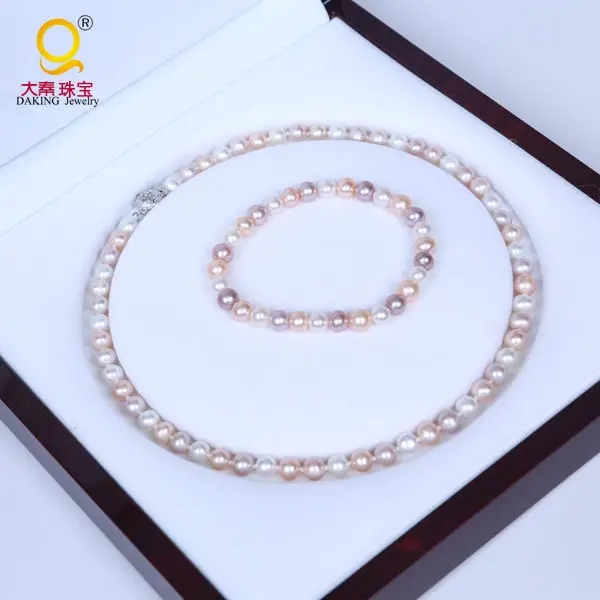 Daking REAL PEARL  Pearl Jewelry Set Fashion Necklace Bracelet Set with 6-7mm Super Natural Pearls