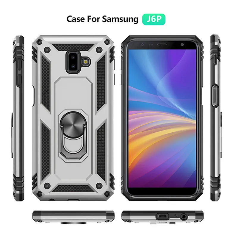 Shockproof Armor PU Silicon For Samsung A40 A60 A70 A80 A90 M30 A20 Core A260 J7 Metal Ring Car Magnetic Bracket Protector Case