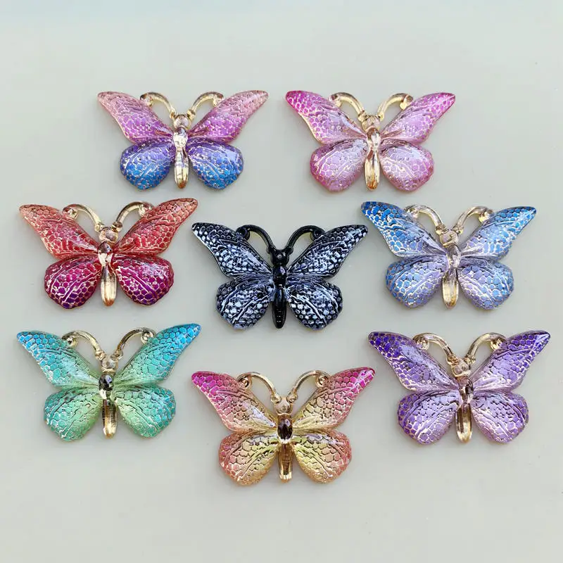 Mix Colors Butterfly Natural Stone Convex Series Flat back Resin Cabochons Jewelry Accessories 10pcs 23*38mm -B27A