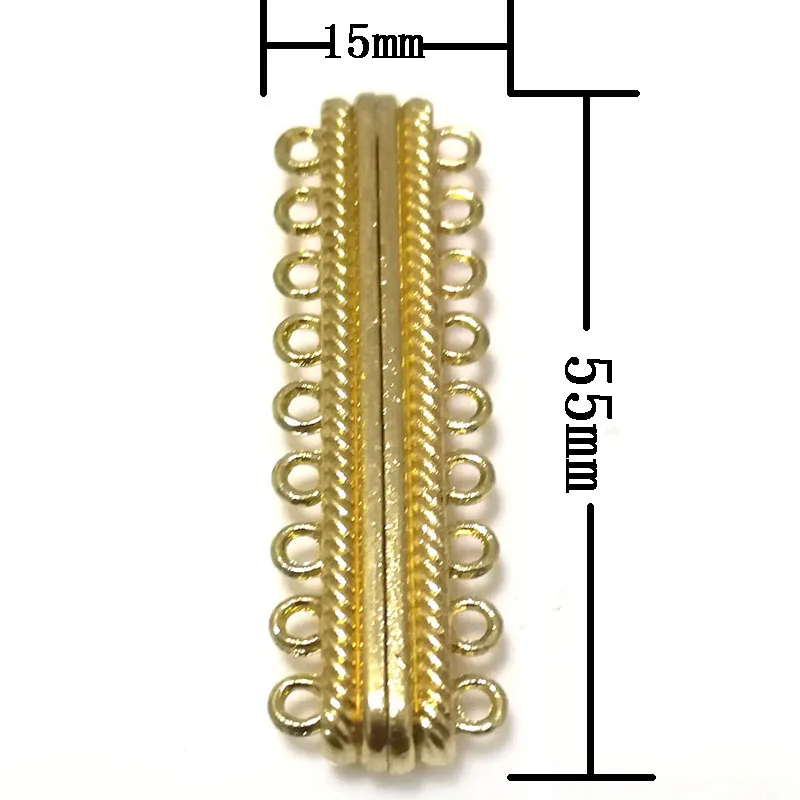 15x50mm 9 Rows Yellow Gold Plated Magnetic Necklace Clasp