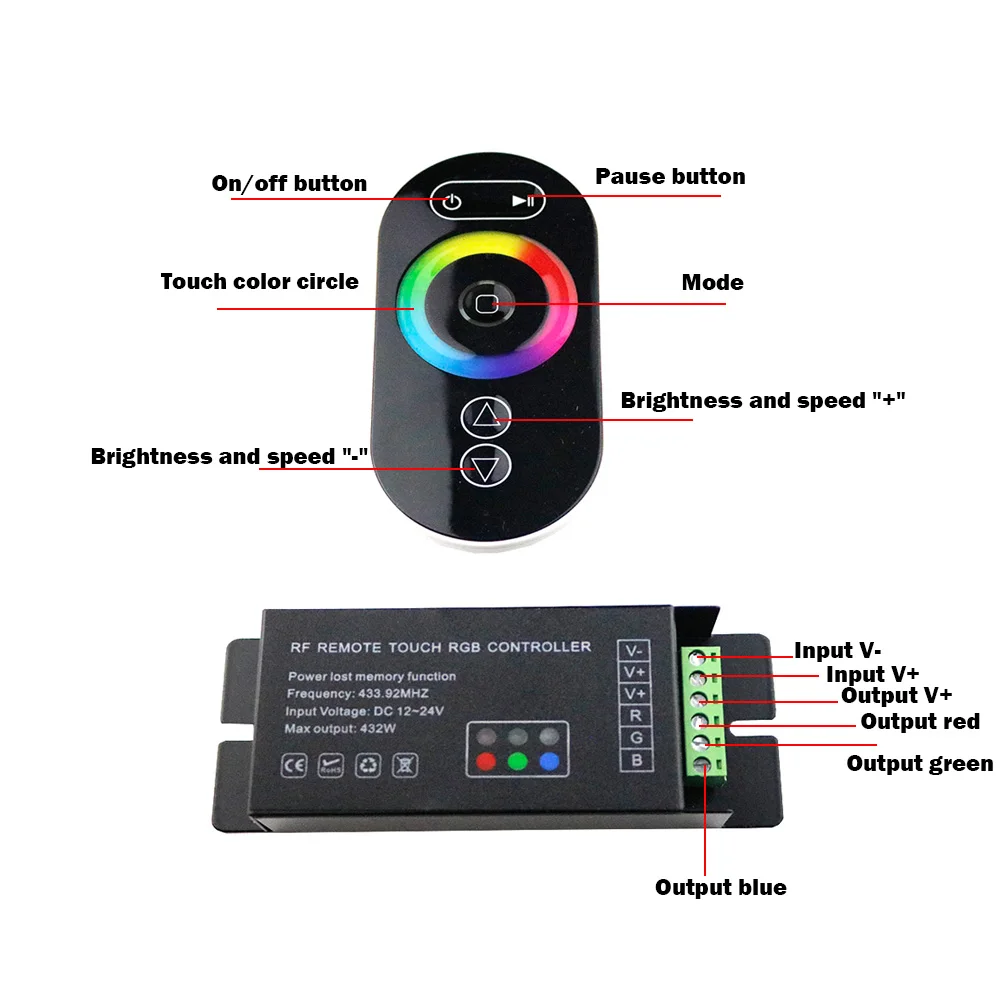 GT888 6Ax3channel Touch LED RGB Controller RF Wireless Remote Control  DC 12-24V 18A For SMD 5050 2835 3528 RGB LED Strip Light