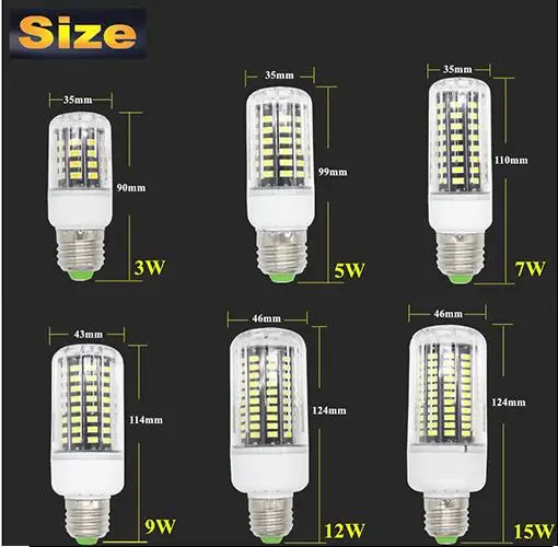 5736 SMD LED Corn lamp E27 E14 E12 3W 5W 7W 9W 12W 15W Bulb light 85-265V ampoule led bombilla For Downlight Crystal chandeliers