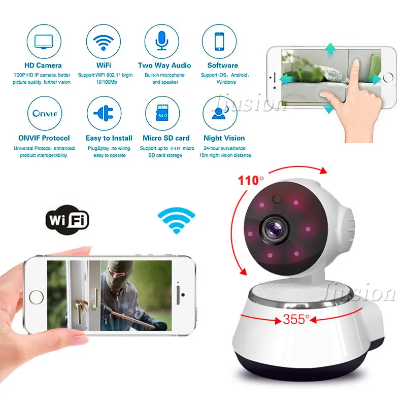 WiFi Mini Bảo Mẫu Camera IP Cam HD Video Âm Hồng Ngoại Nhìn Đêm Cảm Biến Chuyển Động Nhà Từ Xa Cho Bé Thú Cưng Màn Hình lưu Trữ Đám Mây