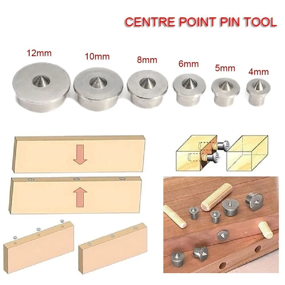 6pcs Woodworking Dowel Centre Point Pin Set 4/5/6/8/10/12mm Dowel Tenon Center Set Transfer Plugs Wood Drill Power Accessories