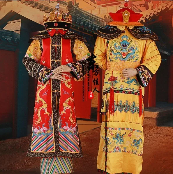 Qing Dynasty Emperor and Empress Costume Sets for Couple Wedding Photography or Stage Show Costume Sets including Hats