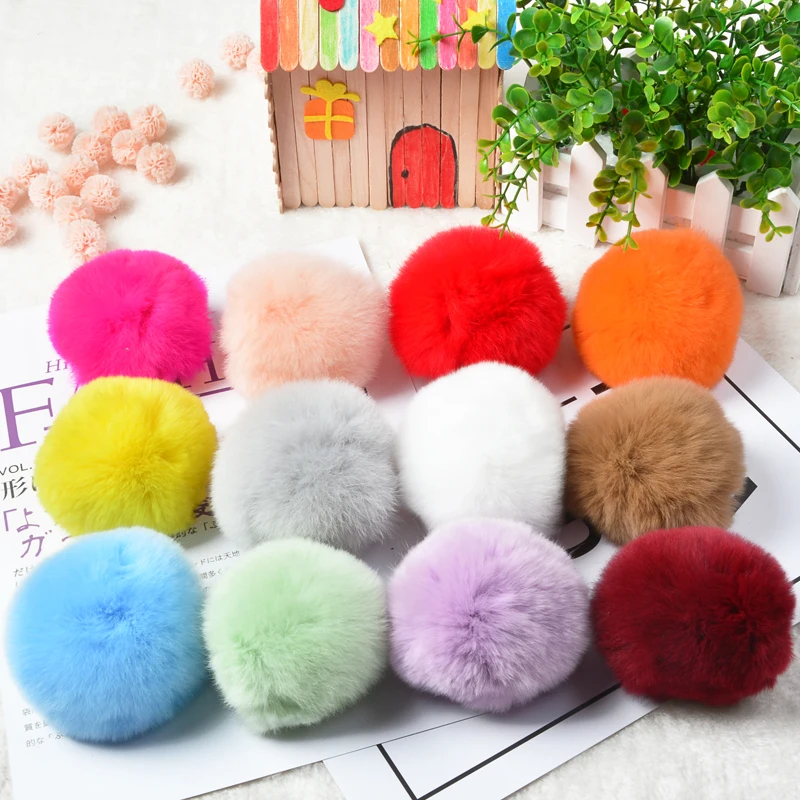 100 pcs 4-10CM  Lovely faux Bunny Fur ball Keychain Imitation Rex Rabbit Hair Ball Keyring Wool Like Ball for Shoe Decoration