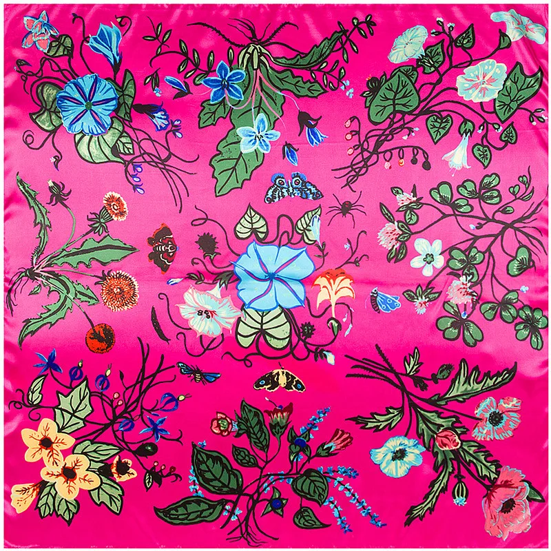 MENGLINXI 90cm*90cm 2023 New Brand Shawl Twill Women Silk Scarf Morning Glory Print Square Scarves Wraps Fashion Hijab Headband