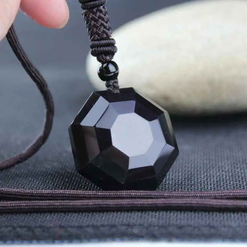 KYSZDL Natural obsidian pendant male and female auspicious black crystal pendant jewelry free gift rope and box