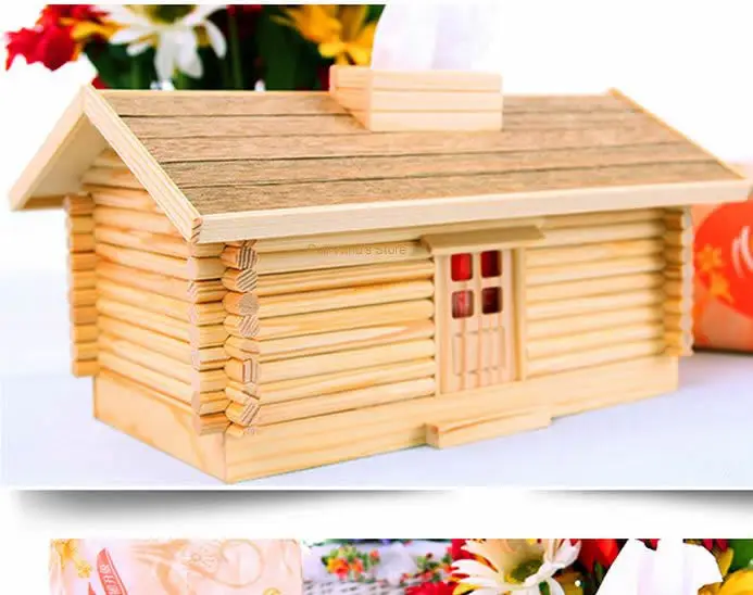 DIY Assembled wood tissue box Creative log cabin tissue boxes Table Decoration Model assembled wooden Paper towel holder