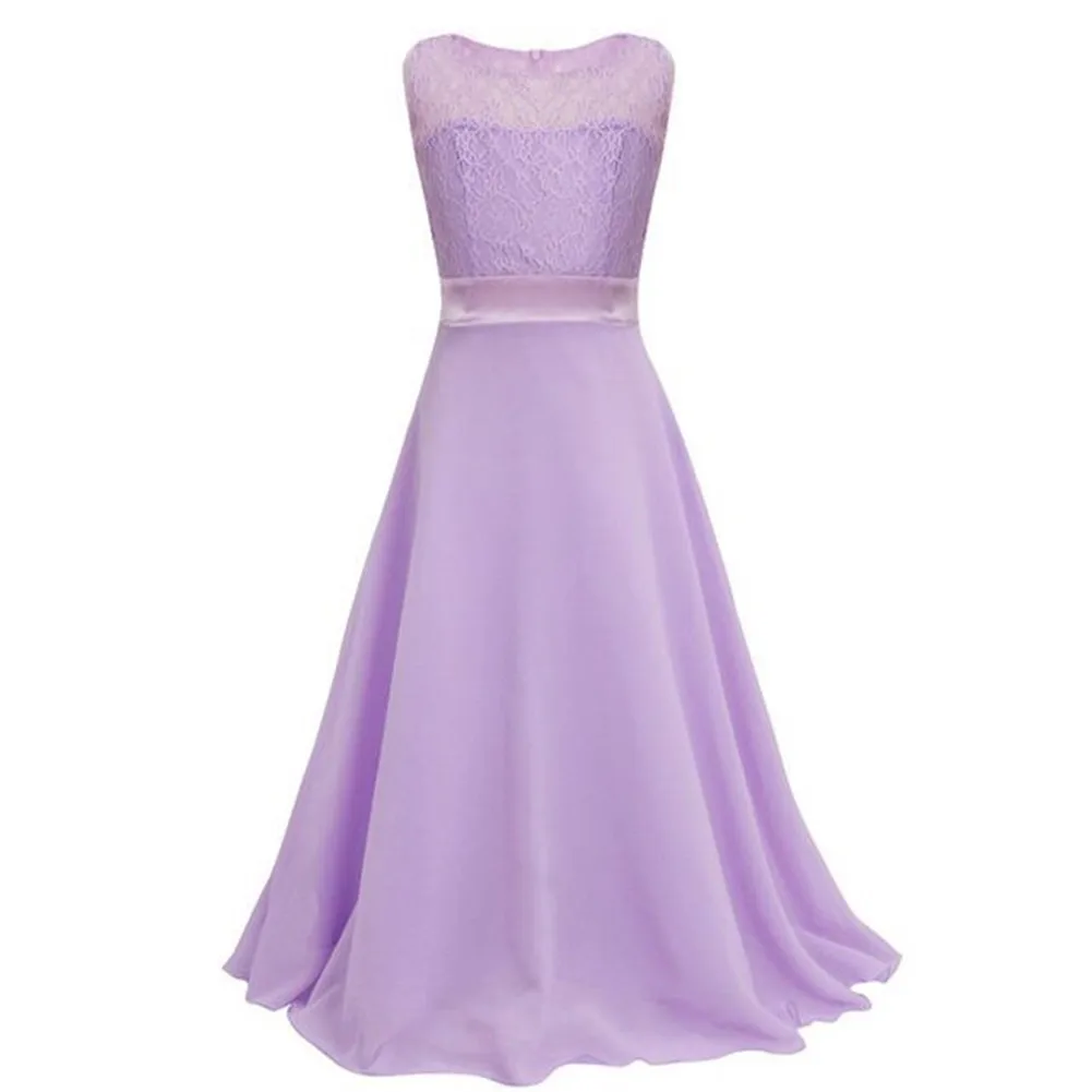 Vestido longo de chiffon com laço e flor estrela, vestido de festa de formatura para meninas grandes de 14 a 16