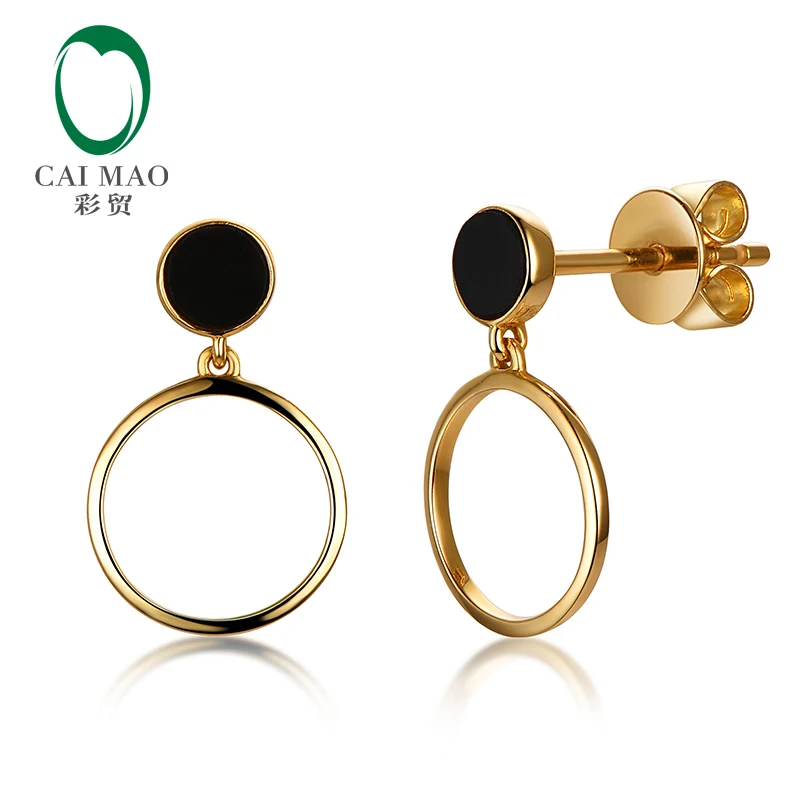 

Caimao Jewelry 14kt Yellow Gold Black Onyx Earrings Studs for Womens Exquisite Circle Design