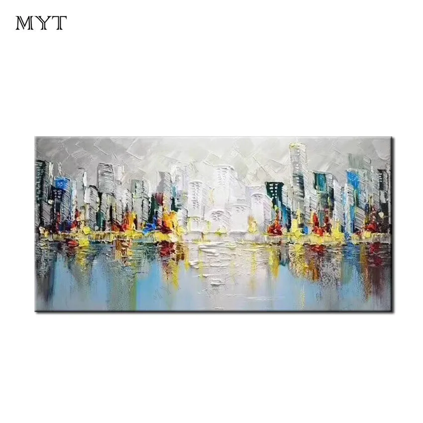 Best New Oil Painting, Abstract Oil Painting On Canvas 100% Handmade New York Architecture Modern Art For Home Wall Decoration