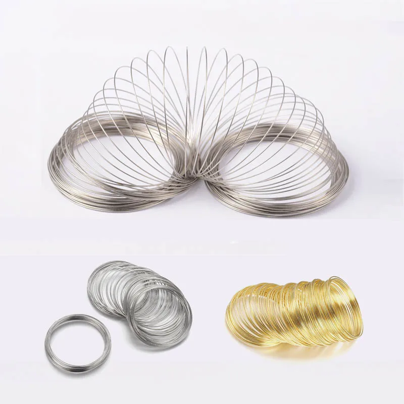 100 pętli pamięci stalowa pętla z drutu złoty kolor 55/60/115mm metalowa obręcz kołnierz dla Diy wyrób biżuterii bransoletka akcesoria naszyjnikowe