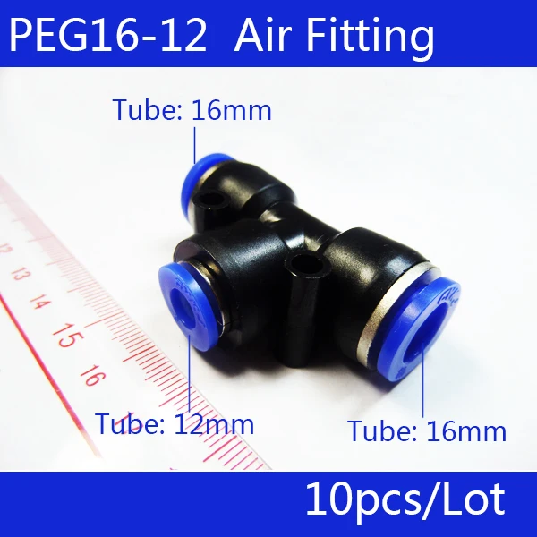 

10pcs PEG 16MM - 12MM Pneumatic Unequal Union Tee Quick Fitting Connector Reducing Coupler PEG16-12