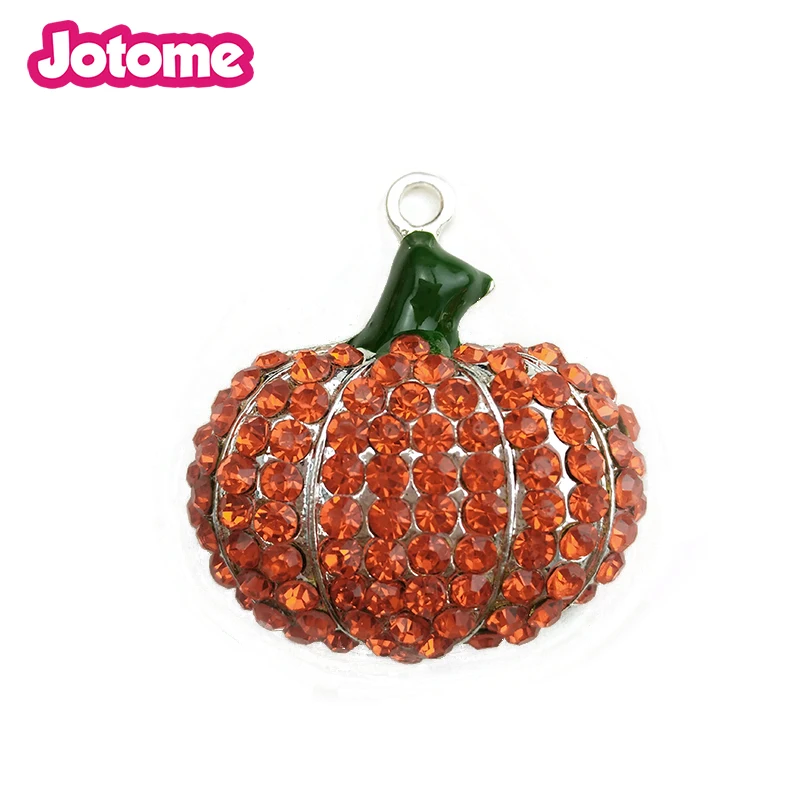 Silver Tone Decorative Halloween PUMPKIN Shaped Scared Rhinestone Charm Pendant Pin Brooch