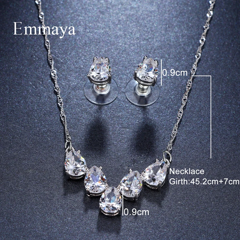 Emmaya Brand Elegance Charm AAA Cubic Zircon Heart Shape Crystal Earrings Necklace Set For Women Popular Bride Jewelry Gift