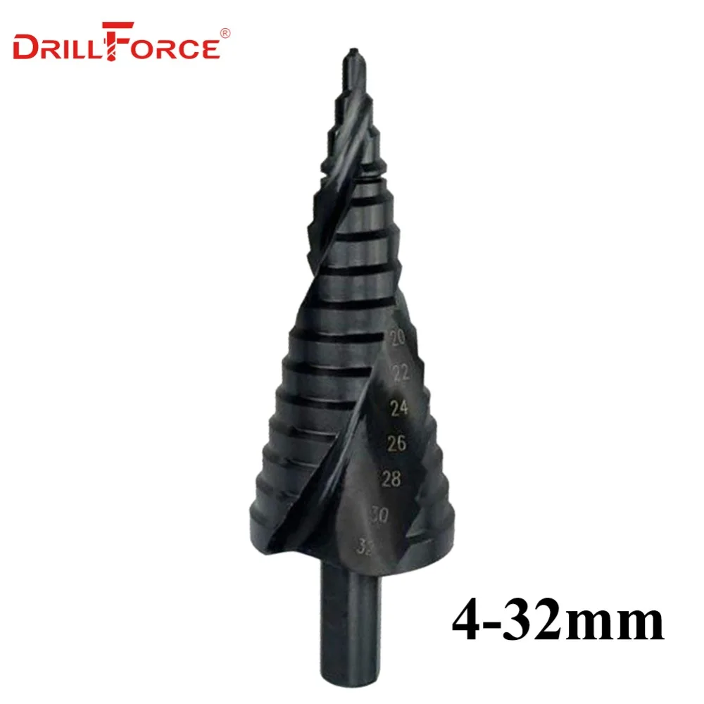 Drillforce Black Speed Steel Titanium Step Spiral Drill Groove Conical Cone Drills Power Tools 4-32mm