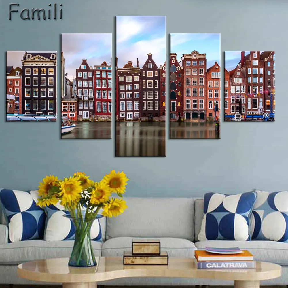 

5pcs Modern Netherlands city Canvas art Painting on the Wall Modular Pictures vintage home decor Canvas Painting for Living Room