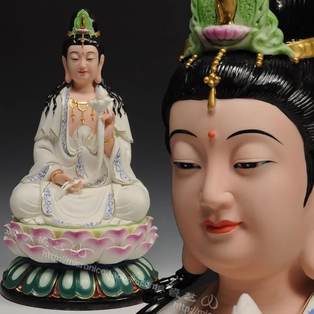 13 inch 16 inch full color blue and white lotus mahasthamaprapta like Sam West Dehua ceramic Buddha ornaments