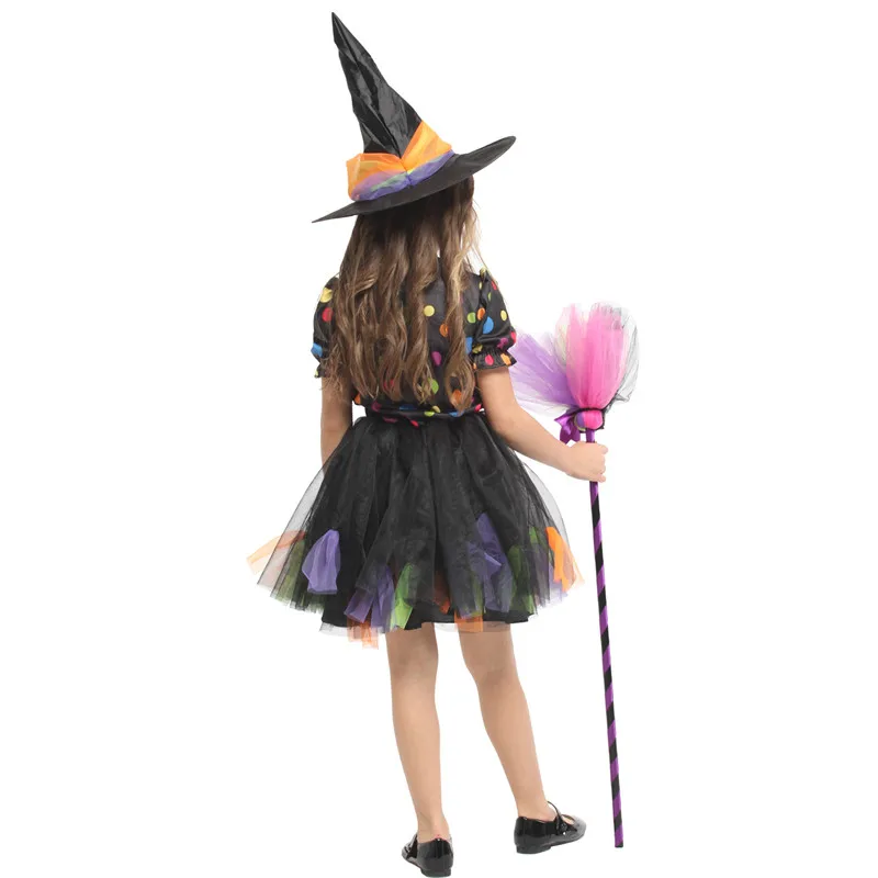 Ragazze Halloween Gothic Witch Costumes Kids Children Magician magstry cospays Purim Carnival Stage Play Masquerade Party Dress