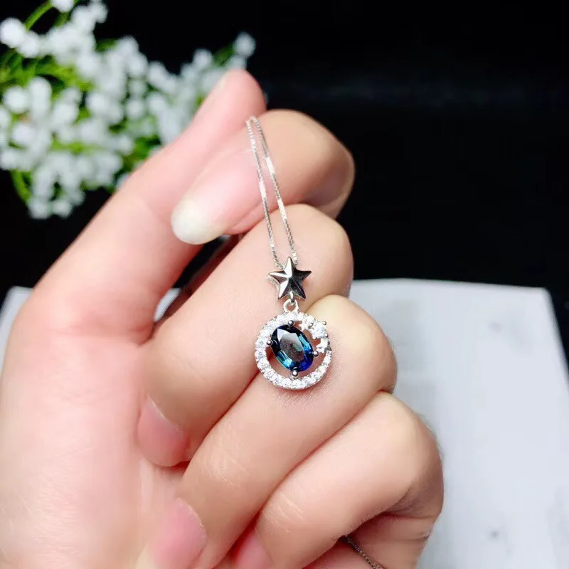 

Natural sapphire necklace, beautiful color, good quality, special price products, 925 Sterling silver, hot selling new products