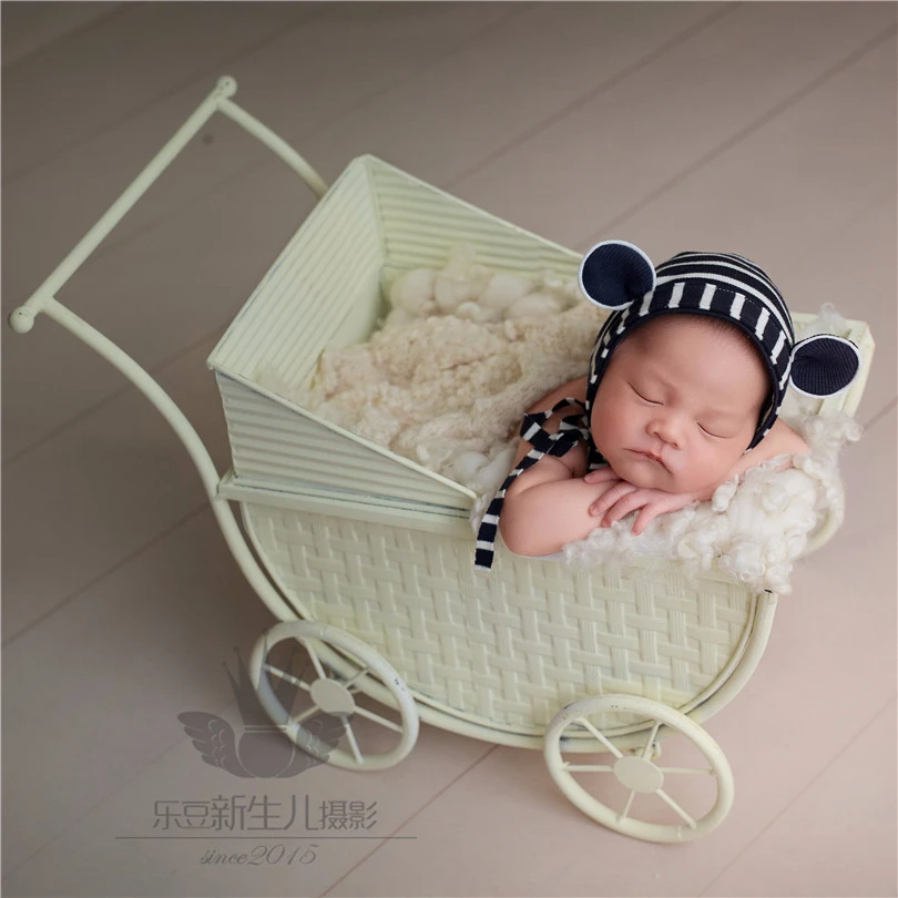 Newborn Wagon photography props Vintage  wooden prop Baby Cart photo backdrop Antique Baby Wagon Basket