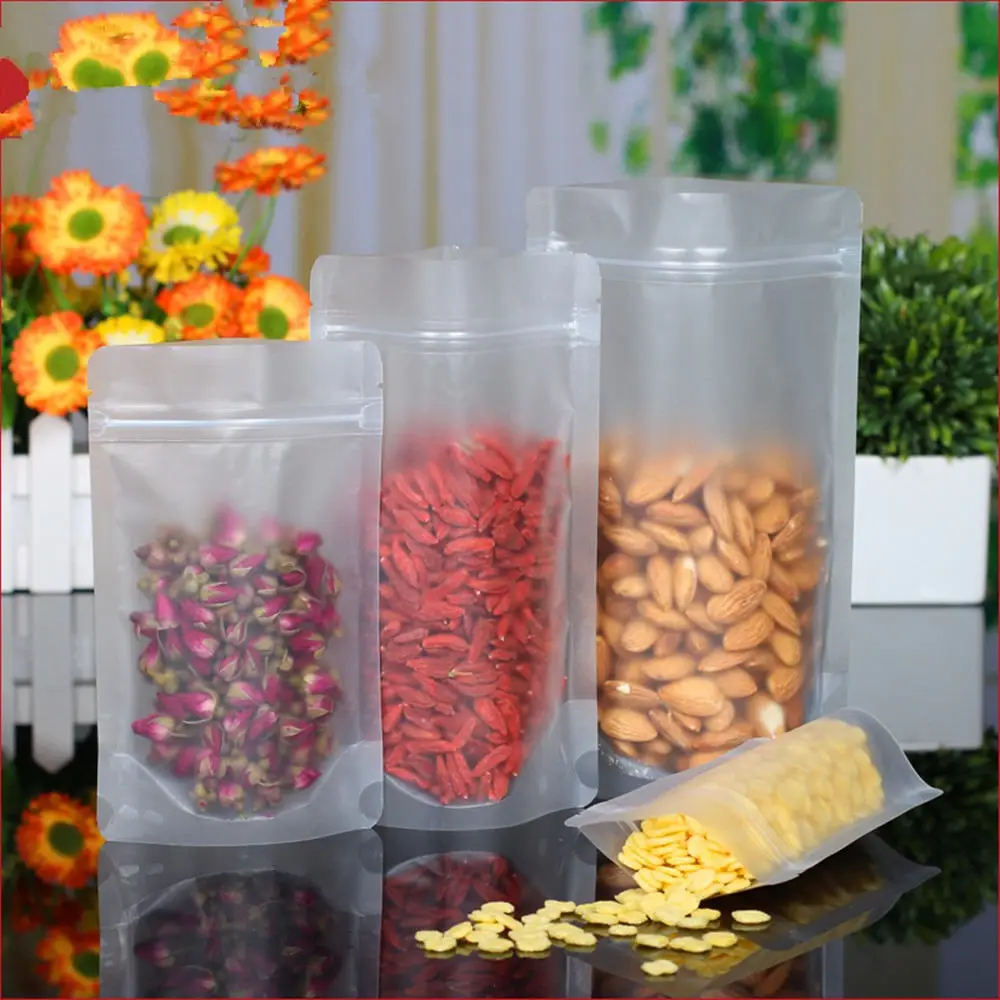 100pcs/Lot Zip Lock Frosted Surface Clear Plastic Packaging Stand Up Pouch for Food Snack Dried Tea Storage Ziplock Doypack Bag