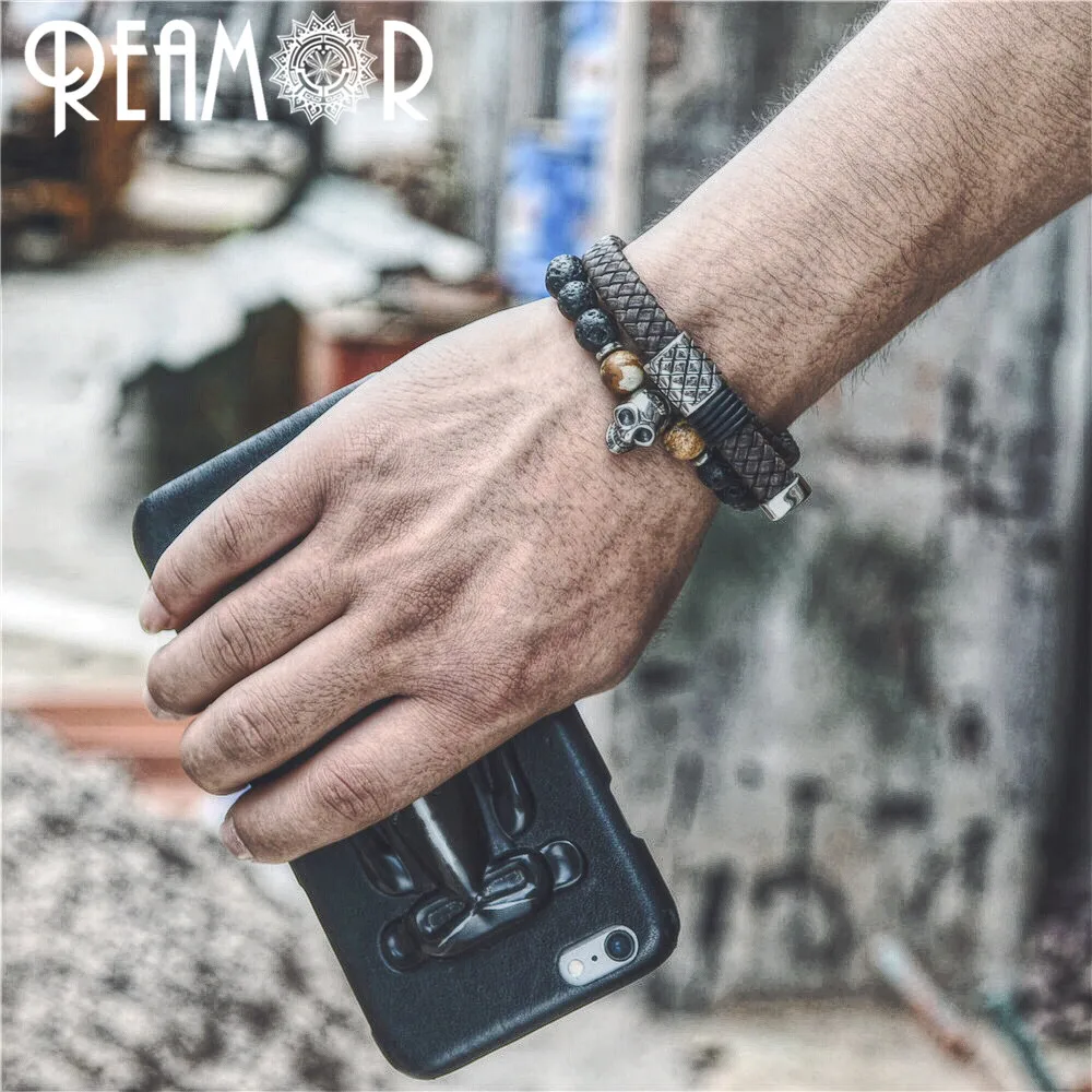 REAMOR 10pcs 316l Stainless Steel 12*6mm Square Hole Charms Beads Leather Bracelet DIY Jewelry Wholesale Blank Logo Spacer Bead