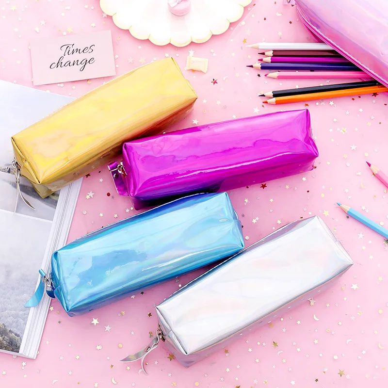 1Pcs Korea Kawaii Pencil Case Magic Laser Rose Gold Pvc Pencil Bag Pouch Stationery Office School Supplies