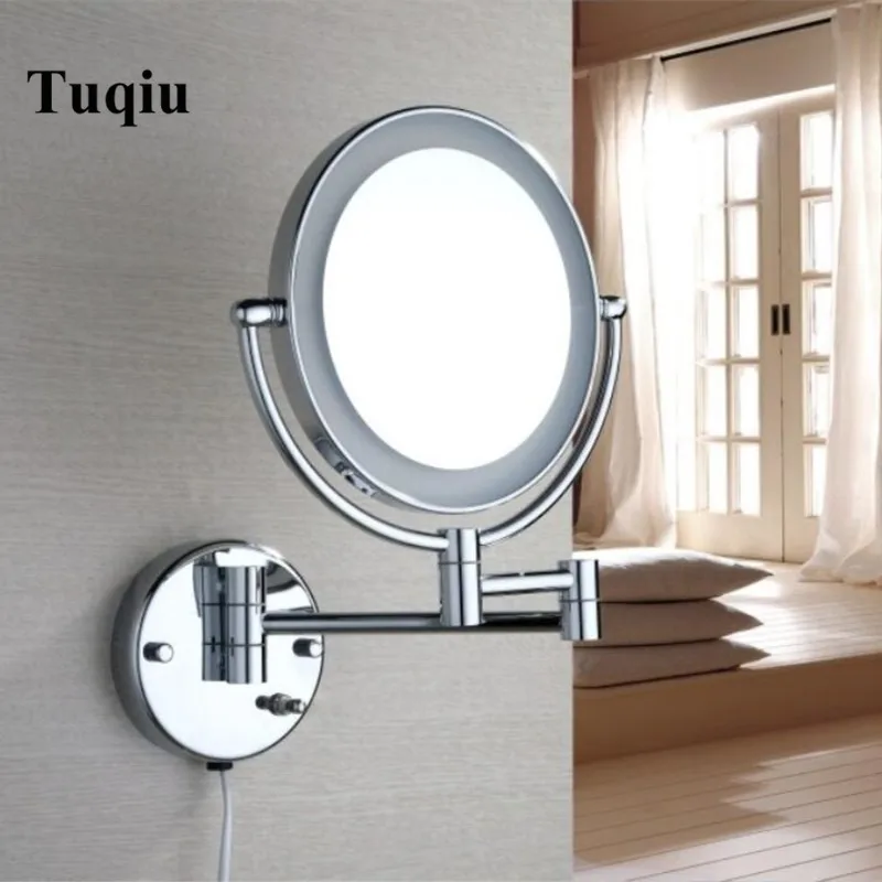 

Magnifying mirror brass Wall mounted bathroom LED double faced make-up Mirror foldable mirror