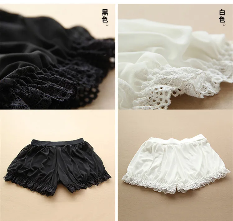 Pantalones de gasa elásticos de algodón modal anti vaciado de encaje de gasa doble japonés Lolita verano suave Cosplay pantalones cortos de calabaza