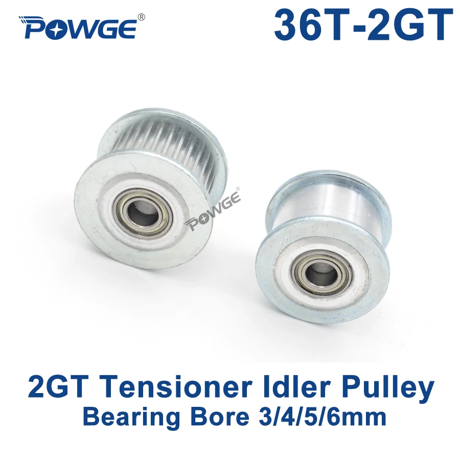 POWGE 36 Teeth 2GT Idler Timing Pulley synchronous Wheel Bore 3/4/5/6mm with Bearing for Width 6/10MM GT2 Open belt 36T 36Teeth