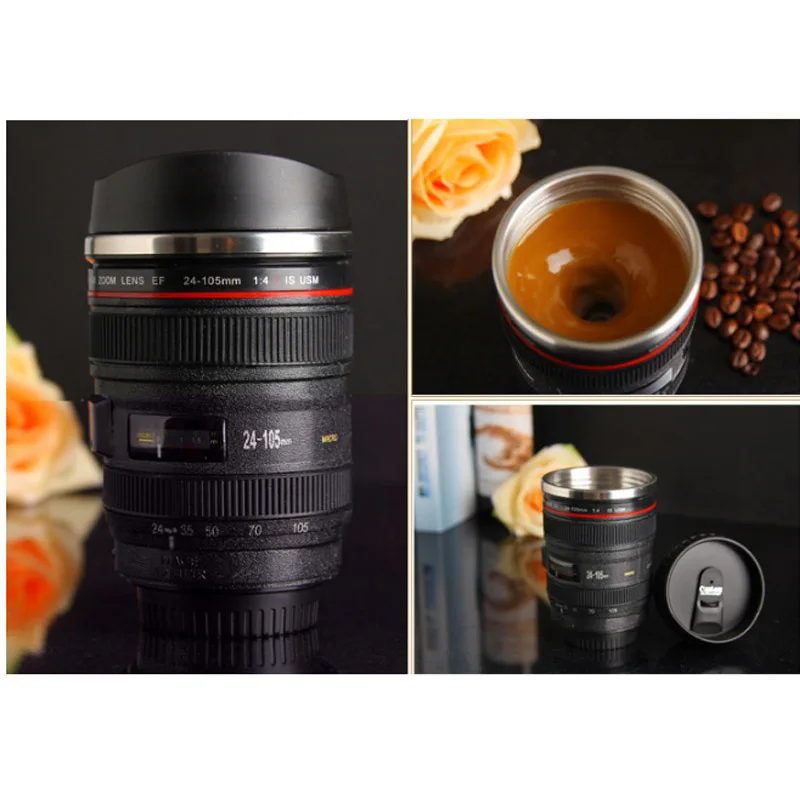 Creative Thermos Mugs Electric USB Mixing Cup Stainless Steel insulated Vacuum flasks Emulation Lens Camera Mug 450ML Thermoses